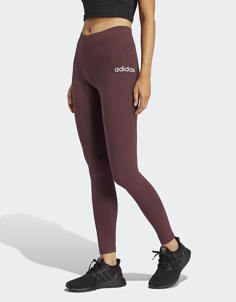 

Леггинсы Adidas performance Essentials linear cotton в цвете aurora ruby/коричневый