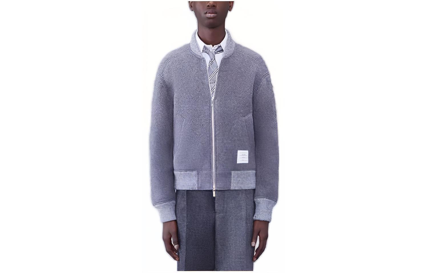 

THOM BROWNE Куртка-бомбер с молнией и нашивкой с логотипом, Light Gray