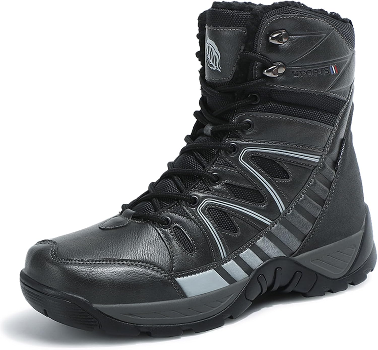 

Мужские зимние теплые плюшевые снежные ботинки с высоким голенищем, водонепроницаемые, наружные, противоскользящие, для походов и альпинизма Generic, серый