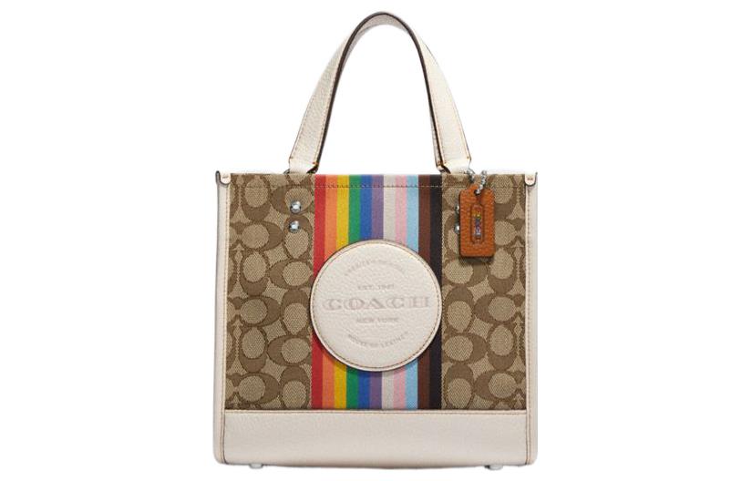 

Сумка-шоппер Dempsey из ткани с кожаными вставками, маленькая, женская, коричнево-белая COACH