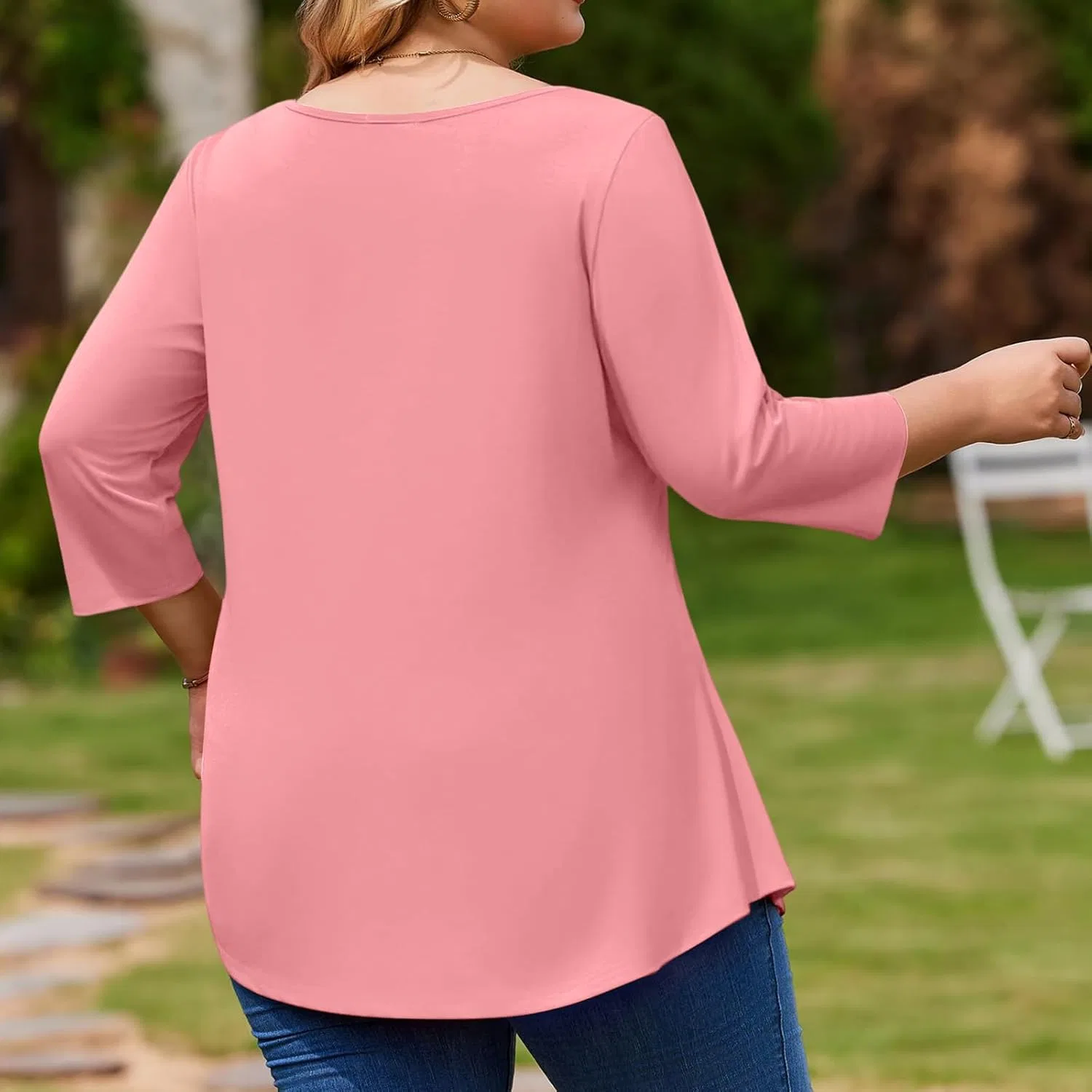 Футболка оверсайз с рукавом 3/4, Polyester, E007-pink — фото 4