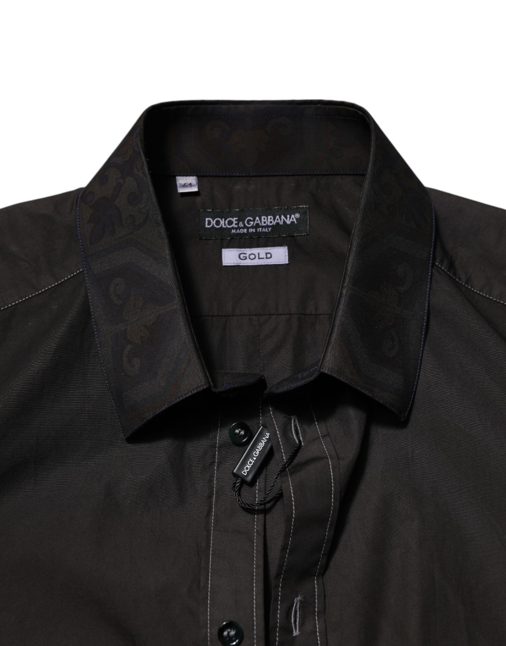 Черная хлопковая жаккардовая рубашка с воротником GOLD Dolce & Gabbana, Black — фото 4