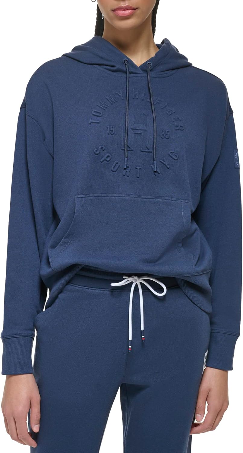 

Женская толстовка с капюшоном и тисненым логотипом Tommy Hilfiger свободного кроя, Navy