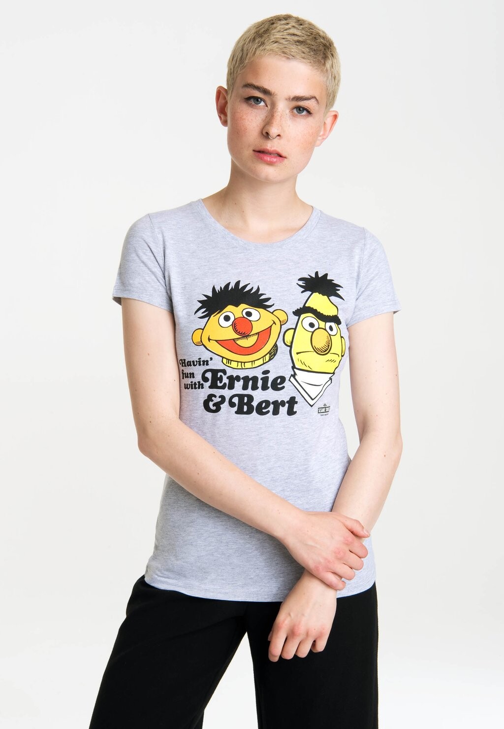 

Футболка с принтом ERNIE & BERT HAVIN` FUN LOGOSHIRT, цвет Mottled Grey