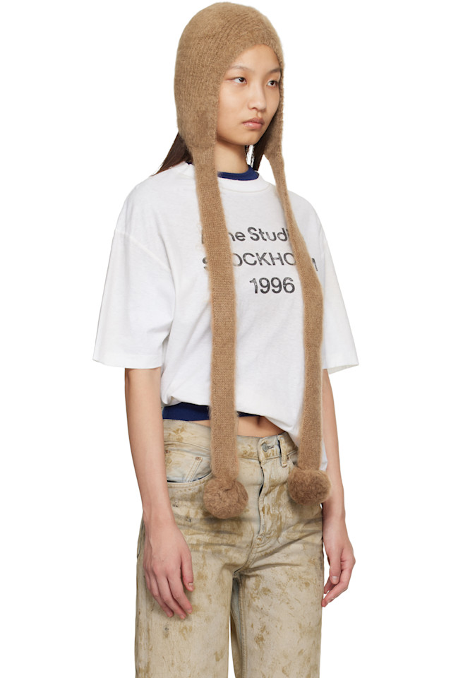Acne Studios Капюшон из мохера бежевого цвета с ушками — фото 2
