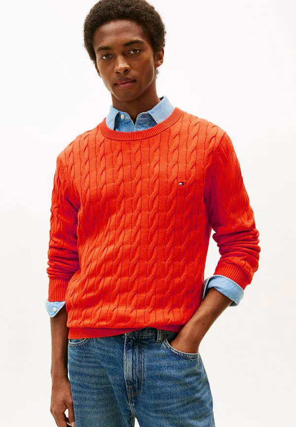 Свитер с вышивкой флага и косами Tommy Hilfiger, Brilliant Orange