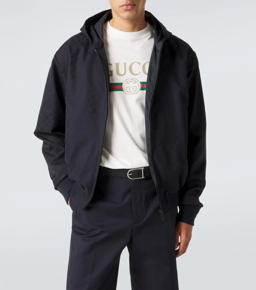 Куртка Gucci хлопковая с капюшоном и жаккардовым узором GG, синий — фото 2