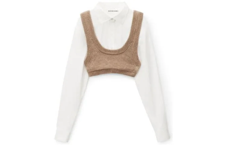 Кроп-топ из поплина Alexander Wang, Clothing Sets (White+Brown)