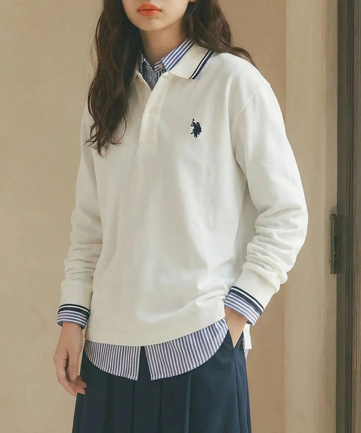 Футболка-поло с длинным рукавом US POLO ASSN./Tipline, унисекс. U.S. Polo Assn., WHT