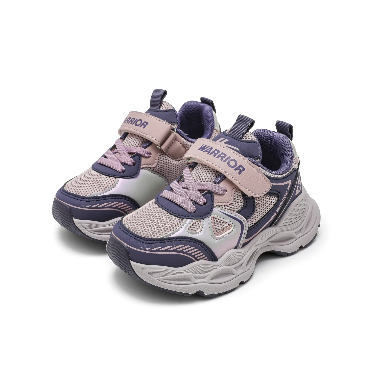 Детские спортивные туфли Synthetic Leather Slip Resistant Anti Kick Lightweight Cushioning Low top Casual WARRIOR, розовый/бежевый/taro фиолетовый — фото 4