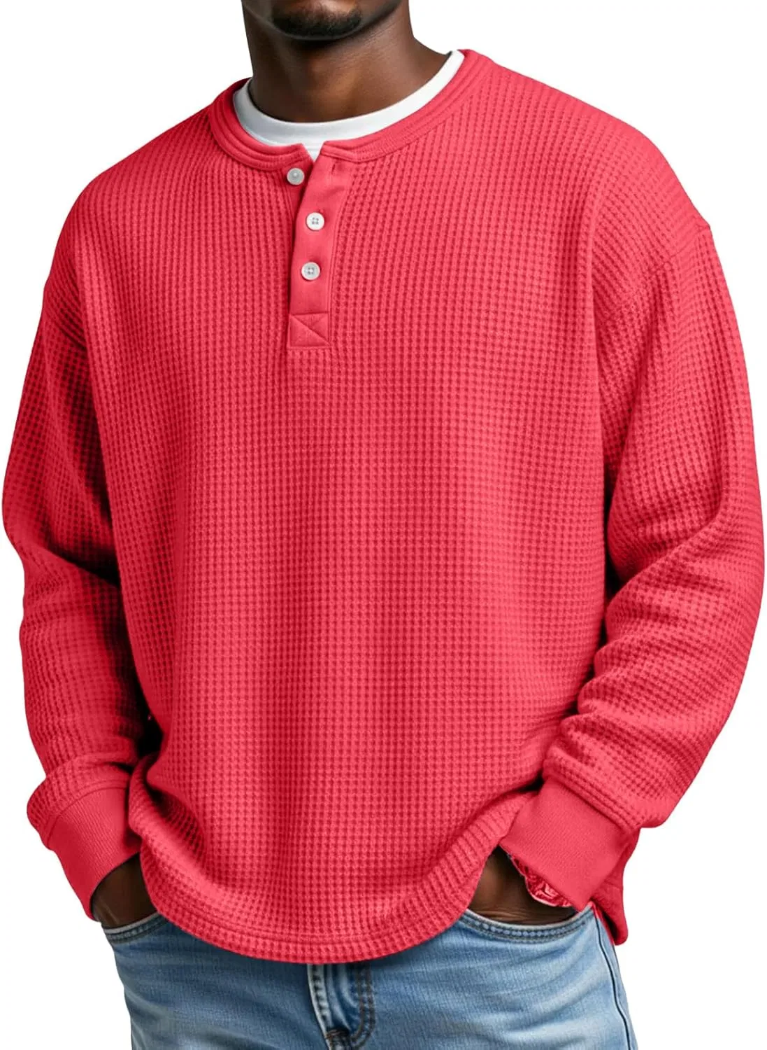 Мужской свитшот Henley с вязаным вафельным узором, Wine — фото 2