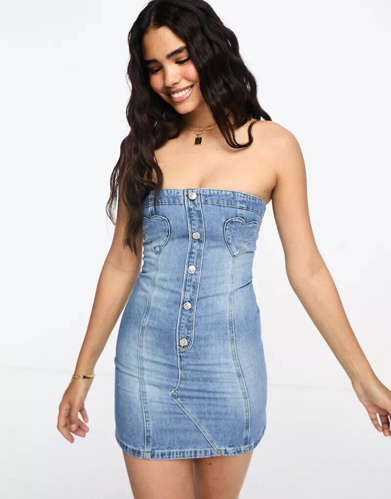 

Голубое джинсовое платье мини без бретелек Miss Selfridge