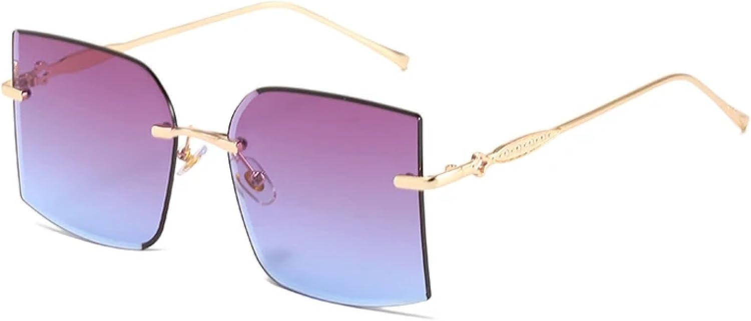 

Винтажные солнцезащитные очки без оправы для женщин и мужчин, модные металлические очки для активного отдыха и путешествий, защита от УФ-излучения UV400 TKKTLLT, Gold Gray Blue