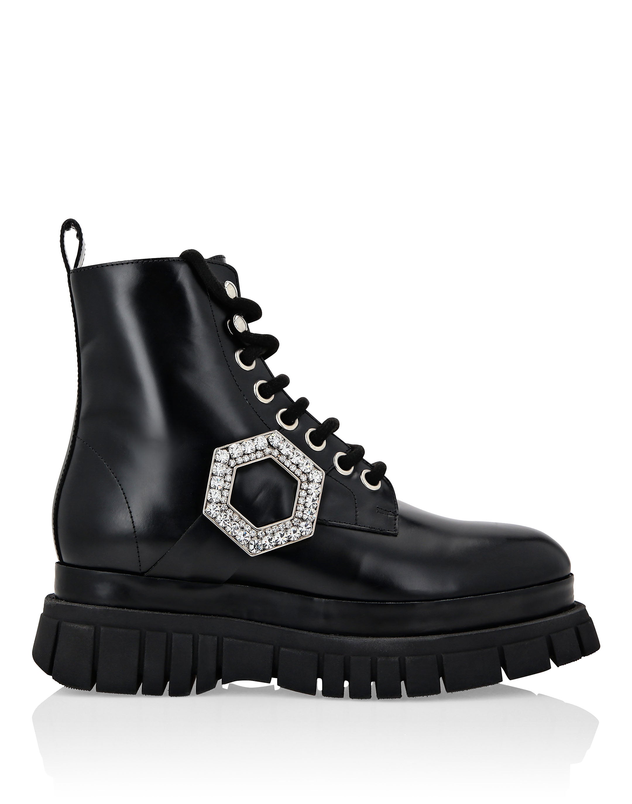 

Блестящие кожаные ботинки Mid Flat Crystal Hexagon Philipp Plein, черный