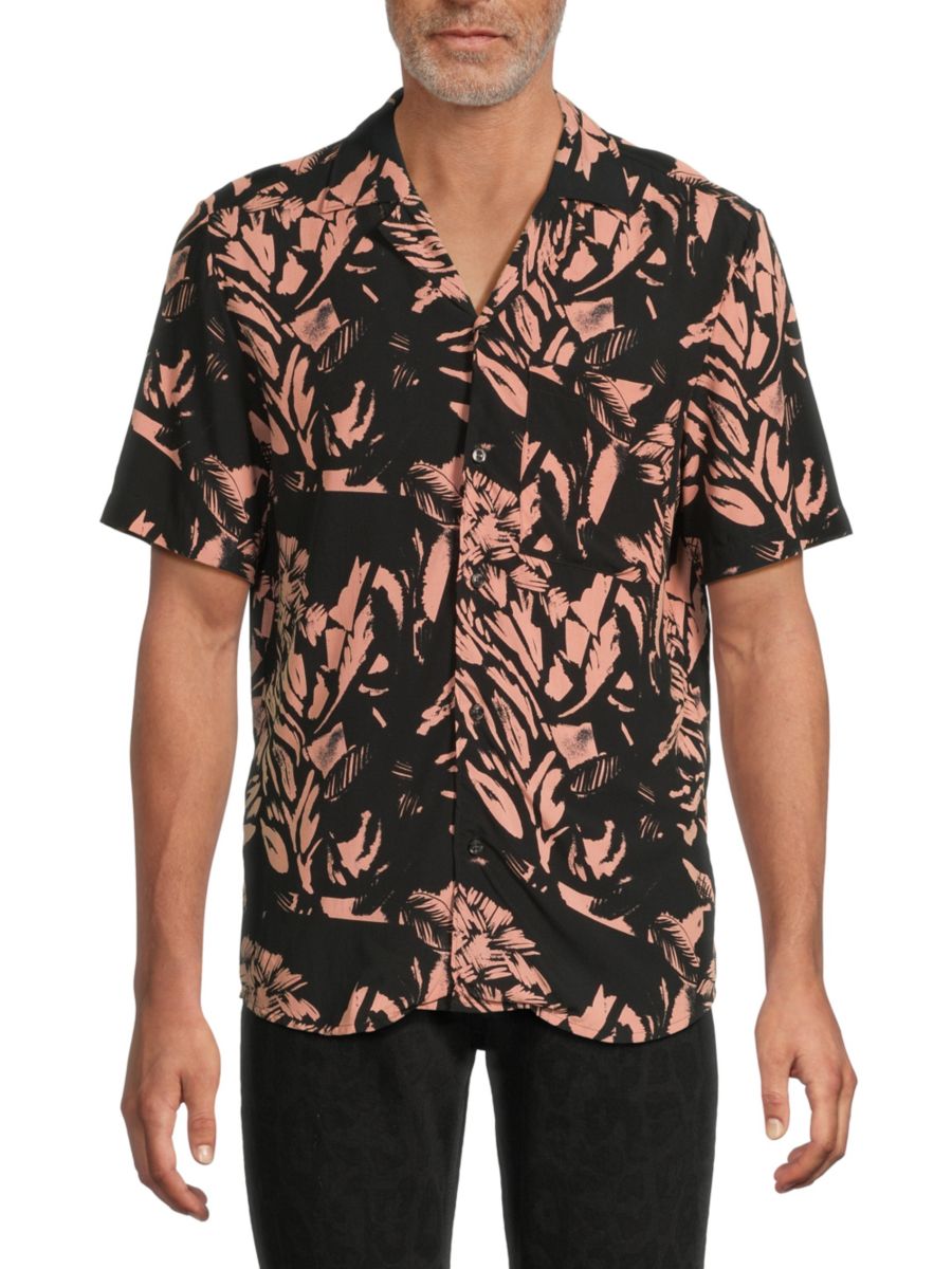 

Рубашка Ellino Abstract Straight Fit Camp HUGO, цвет Pink Black