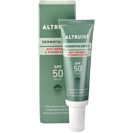 Дерматологический крем для лица против покраснений и пигментации SPF50 тонирующий без запаха 30 мл Altruist