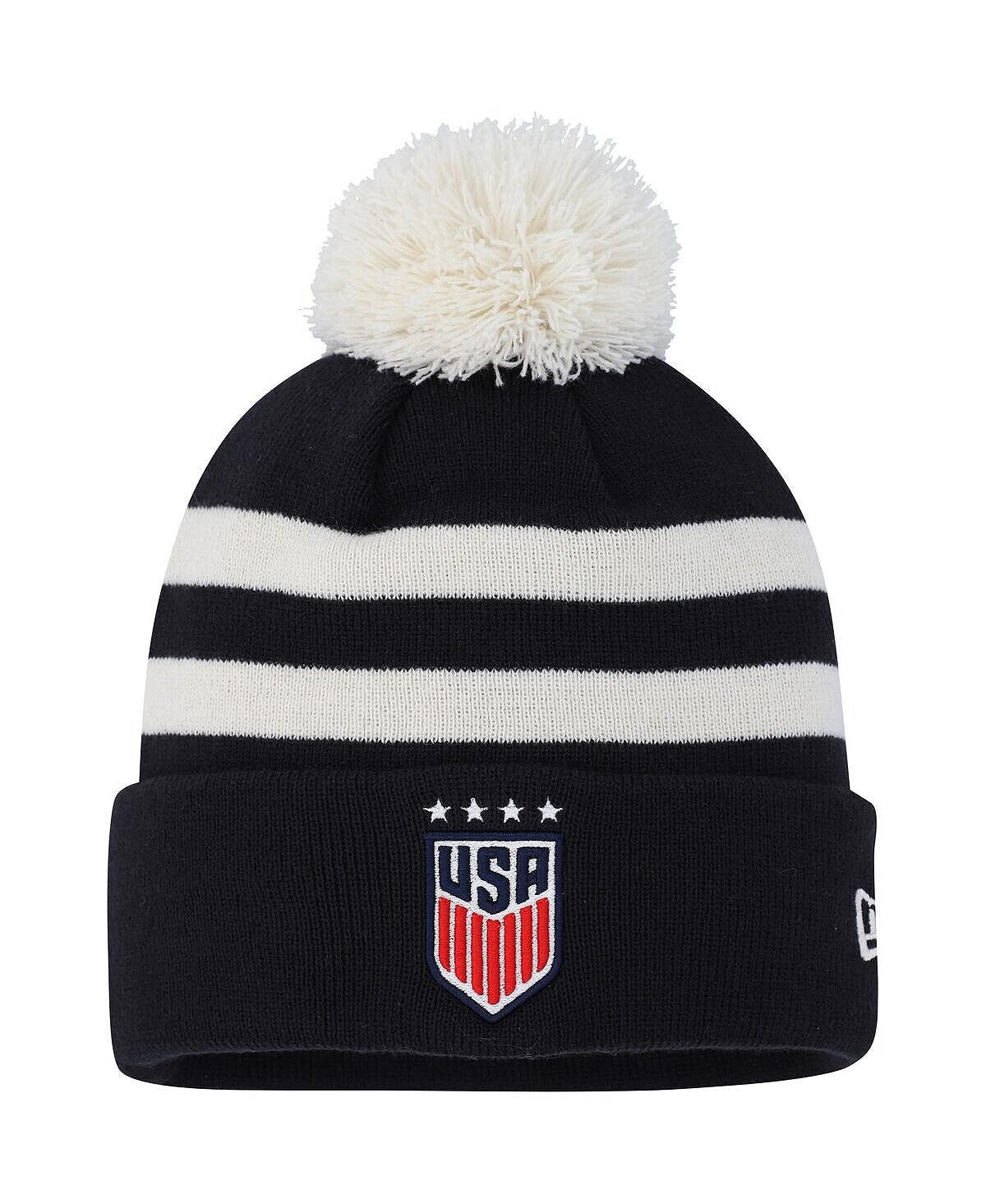 

Мужская темно-синяя вязаная шапка с манжетами и помпоном USWNT Team New Era