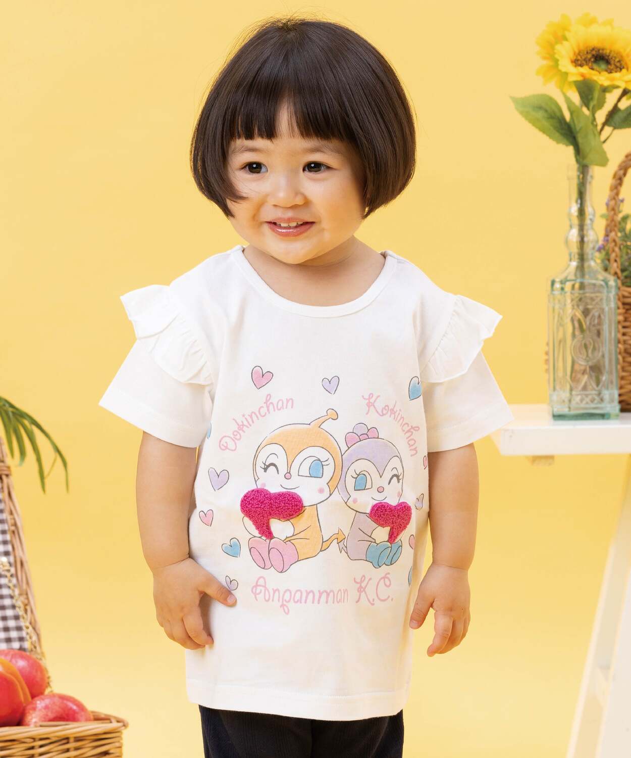 Детская коллекция ANPANMAN/(K) Футболка с коротким рукавом «Докин-чан Кокин-чан Сердце Обнимает» Anpanman Kids Collection, Off-white