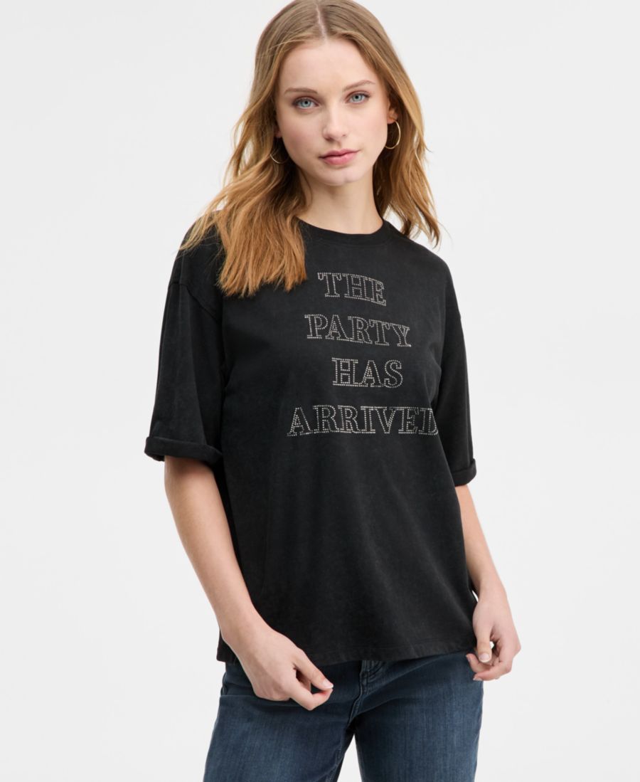 

Женская футболка с коротким рукавом и заклепками для вечеринки BOSS Orange, Black, Черный, Женская футболка с коротким рукавом и заклепками для вечеринки BOSS Orange, Black