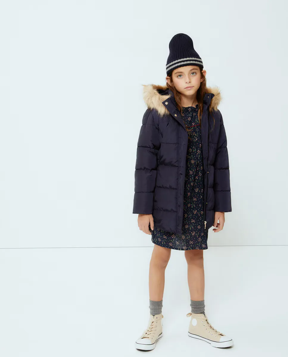 

Длинная парка для девочки с поясом Kids El Corte Inglés, темно-синий
