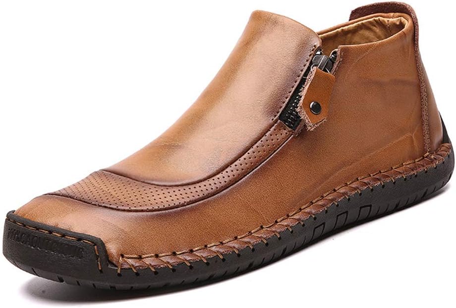 

Мужские кожаные ботинки JEBU Oxford Chelsea с ручной молнией, противоскользящие лоферы для повседневной носки, светло-коричневый