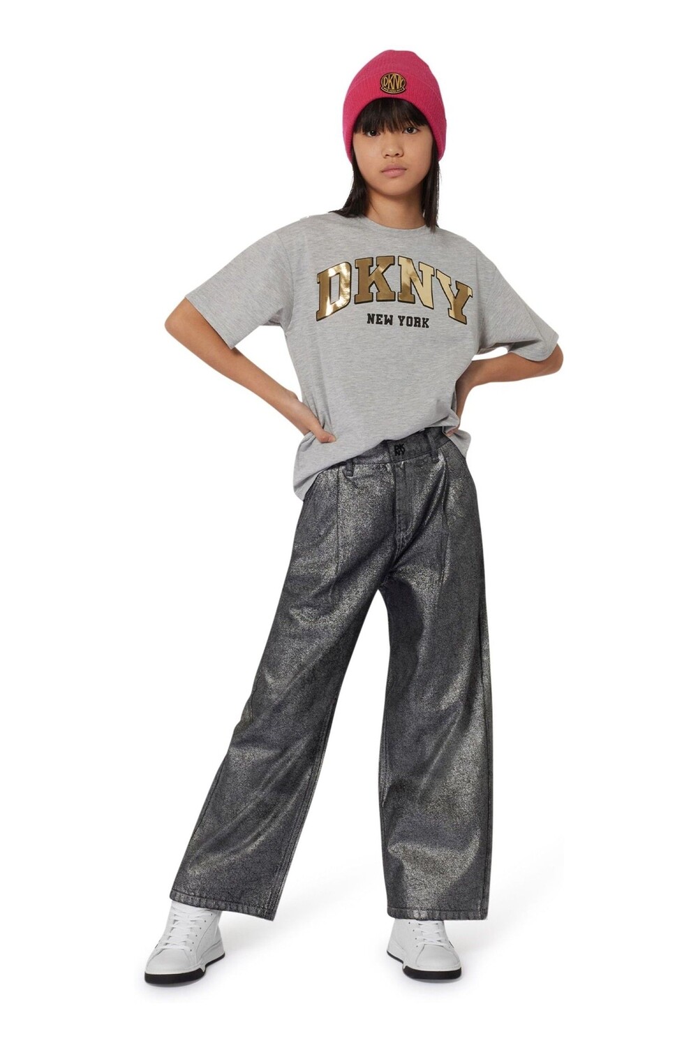 

Футболка oversize с коротким рукавом и металлическим логотипом Dkny, серый