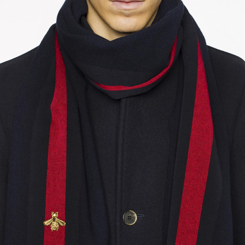 

Шерстяной кашемировый шелковый вязаный шарф мужской лазурный GUCCI