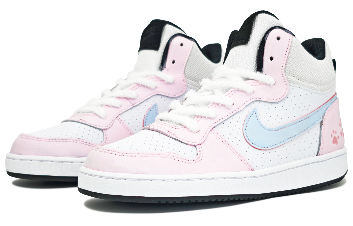 Court Borough Cute Cat Socks Mid top детские скейтборд кроссовки Unisex Nike, синий/розовый — фото 4