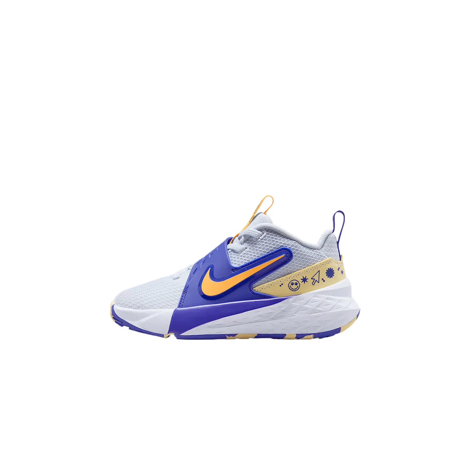 Кроссовки детские Team Hustle D 12 Mesh Breathable Low top Running Shoes Nike, Soccer Gray/Slate Blue/Soft Yellow/Laser Orange