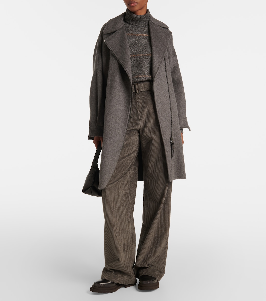 Зауженные брюки из хлопка с высокой талией Brunello Cucinelli, Dark Grey — фото 2