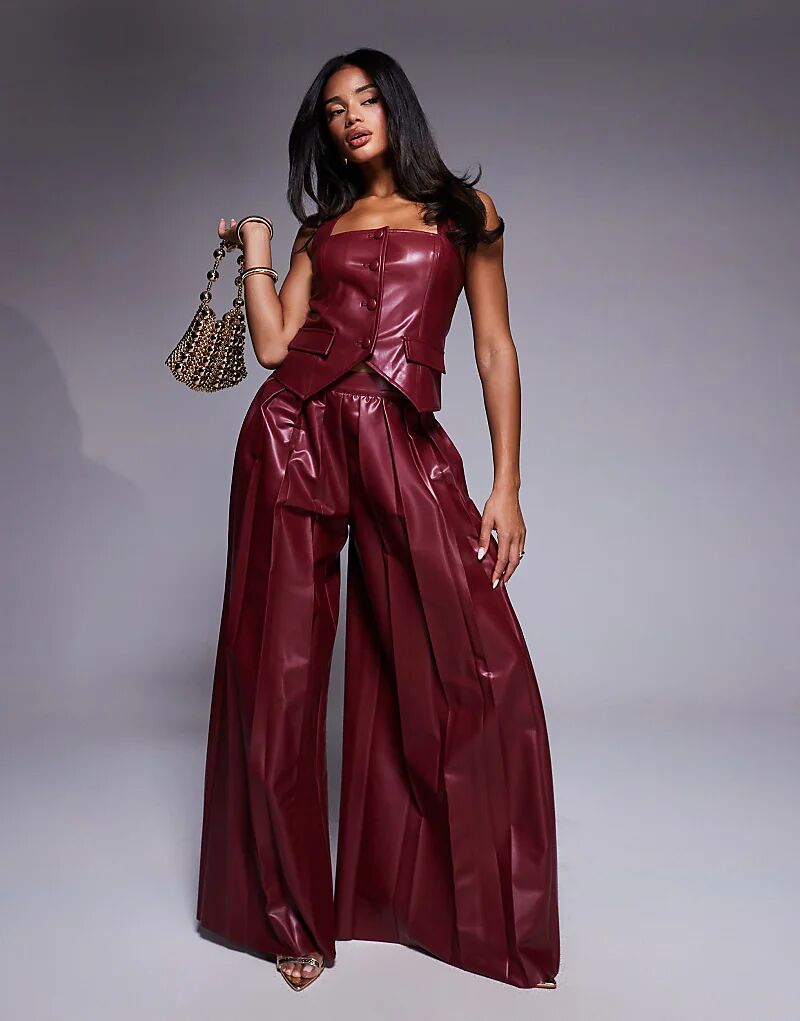 

Комбинезон из искусственной кожи ASOS LUXE со складками, темно-вишневый