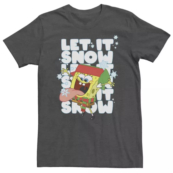 

Футболка с надписью «Let it snow» от Big & Tall Spunk Bob Squarepants Nickelodeon, серый