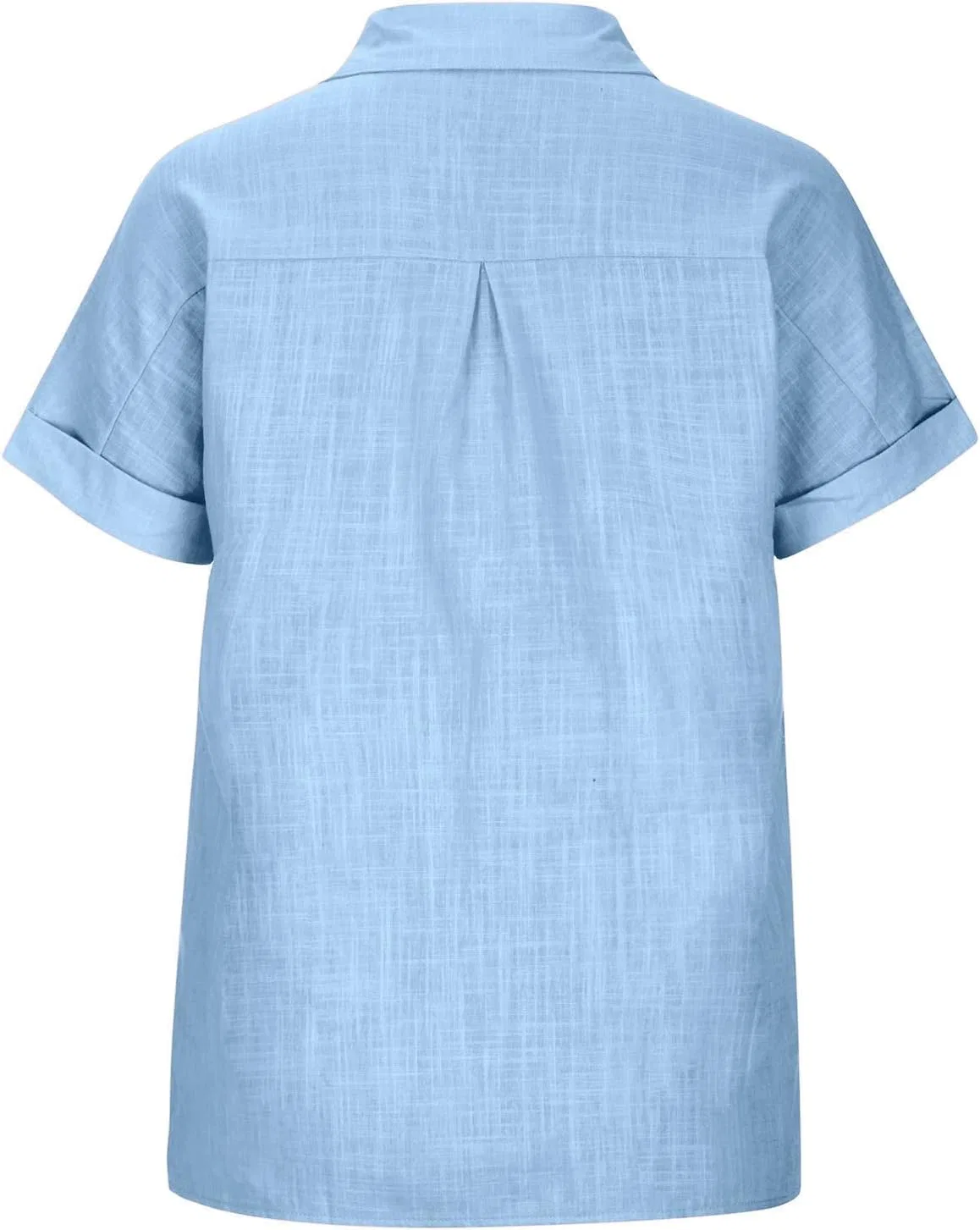 Блуза с коротким рукавом, хлопок и лен, женская, цвета Light Blue — фото 3