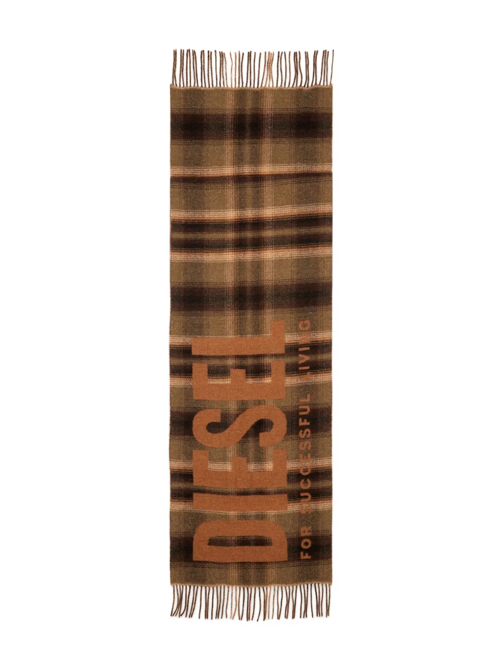 

Шарф в клетку с бахромой по краям Diesel, коричневый