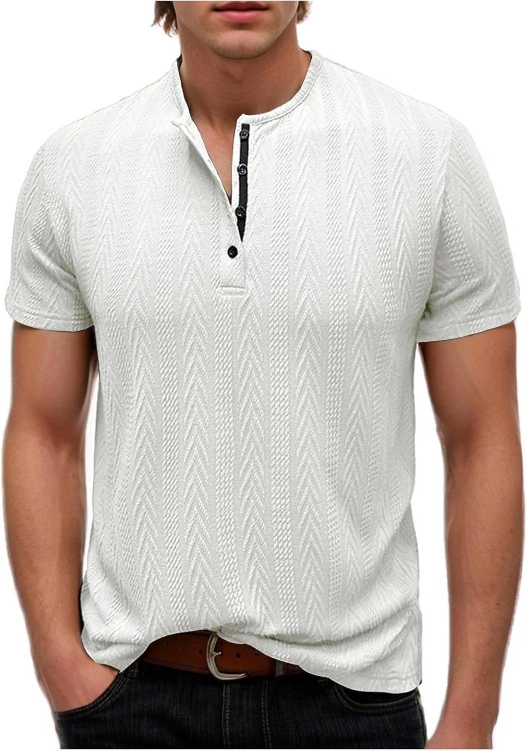 

Мужская футболка с коротким рукавом Jacquard Henley CHXLQQX