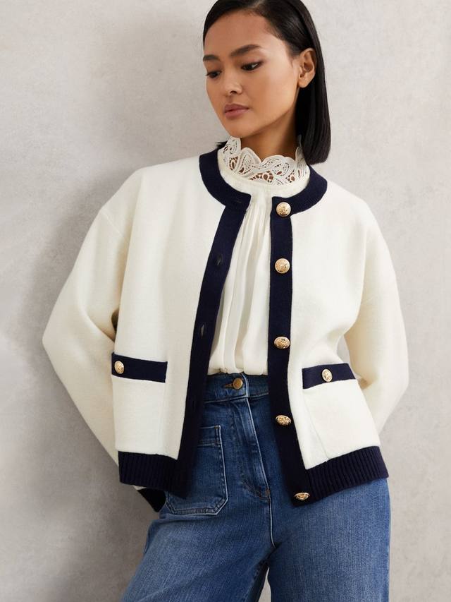 

Кардиган из шерсти с кашемиром и контрастной отделкой Reiss, Cream/Navy