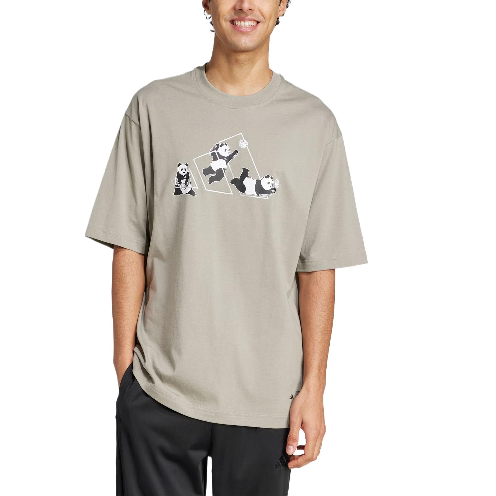 Adidas Футболка PANDA PLAY GRAPHIC T SHIRT Unisex Pebble Silver Gray — фото 3