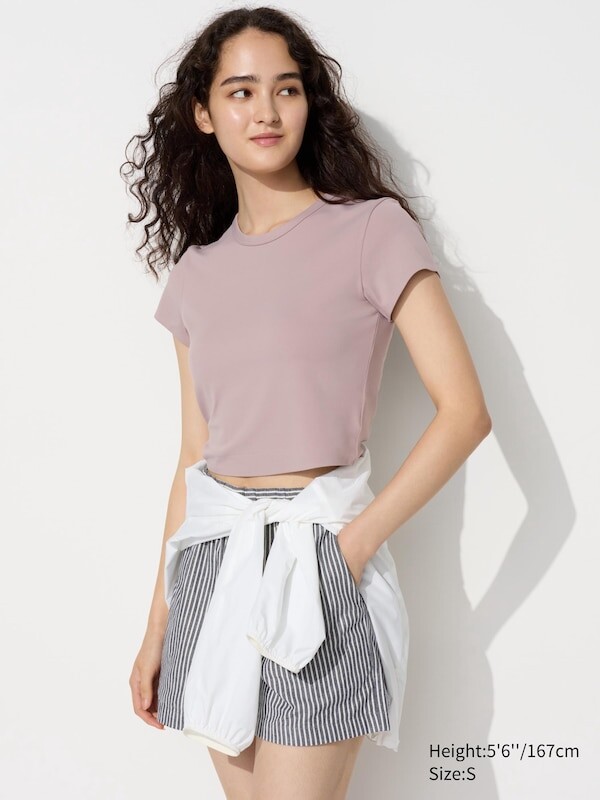 

Укороченная футболка ultra stretch airism Uniqlo, розовый