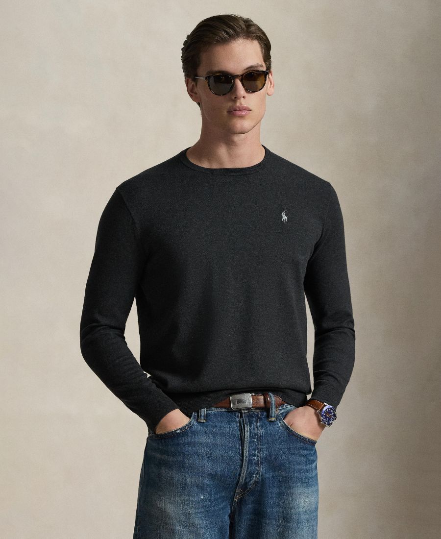 

Мужской свитер из пима-пима с круглым вырезом и стандартным кроем Polo Ralph Lauren, Dark Granite Heather