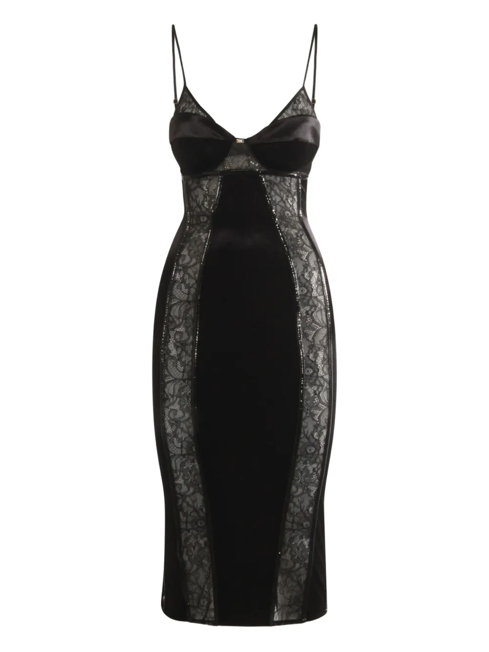 

Бархатное платье миди с кружевом Elisabetta Franchi, черный