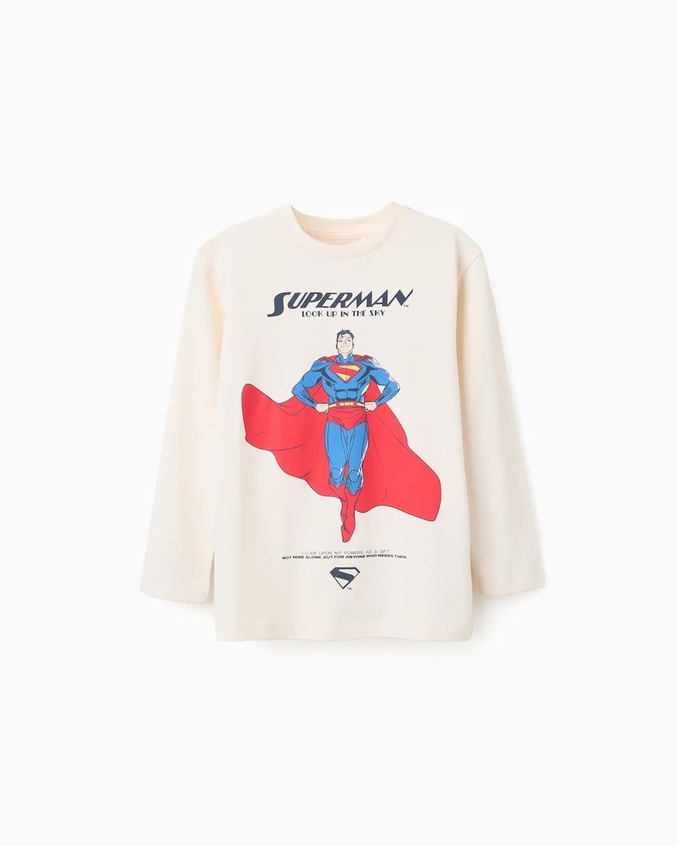 

Детская футболка 100% хлопок с принтом Супермена Zippy, бежевый/белый