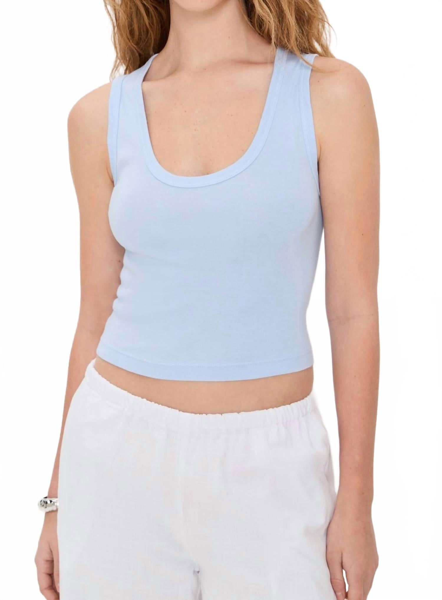 

Облегающий укороченный майка-борцовка из детского ребра Supima в светло-голубом цвете Enza Costa