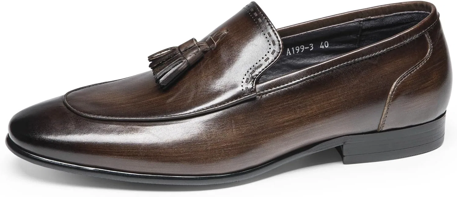 Мужские лоферы с кисточками из натуральной кожи, Dark Brown FIAVOM