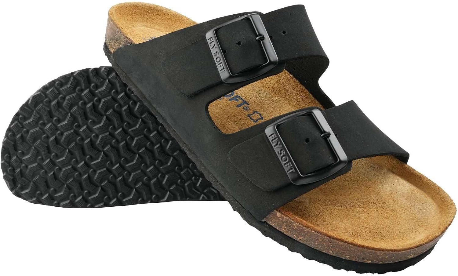 

Мужские сандалии из 100 натуральной кожи- удобная амортизированная подошва Smart Foam, слипоны для повседневного летнего ношения, регулируемая посадка, прочная противоскользящая подошва Fly Soft, черный