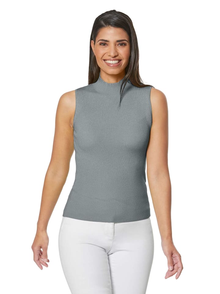 

MADELEINE Вязаный свитер без рукавов в рубчик с воротником-стойкой, серо-меланжевого цвета