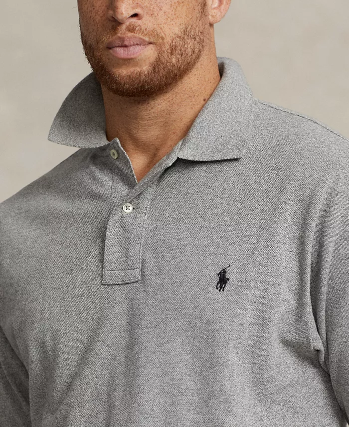 Мужская поло The Iconic Mesh большого и высокого размера Polo Ralph Lauren, серый — фото 3