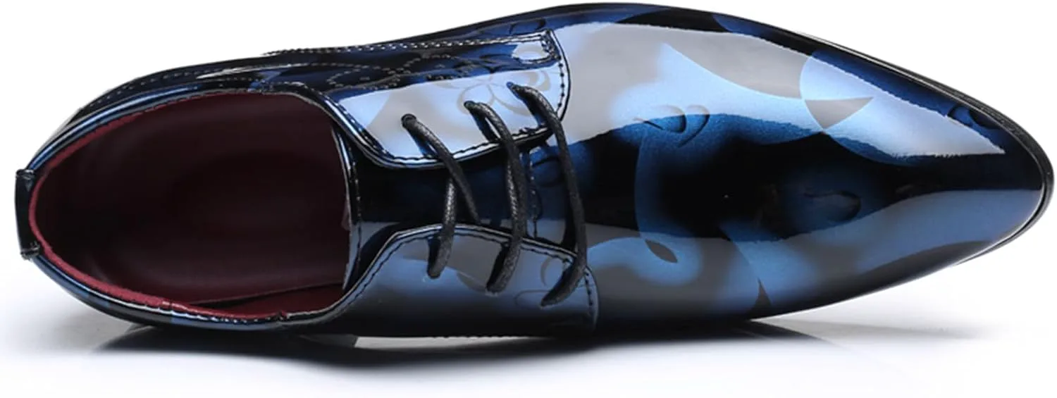 

Мужские оксфорды с вечернего костюма, туфли с острым носком на шнуровке, из лакированной кожи, формальные туфли, модные туфли для выпускного и свадебного платья для мужчин NIGXWNS, синий