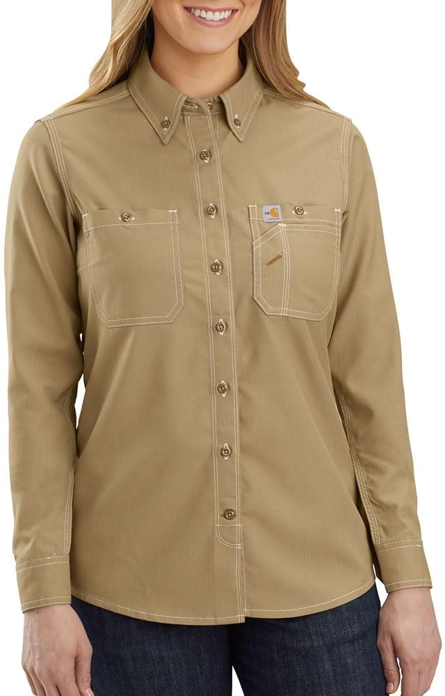 

Carhartt женская огнестойкая рубашка Force Relaxed Fit с длинным рукавом на пуговицах, Dark Khaki