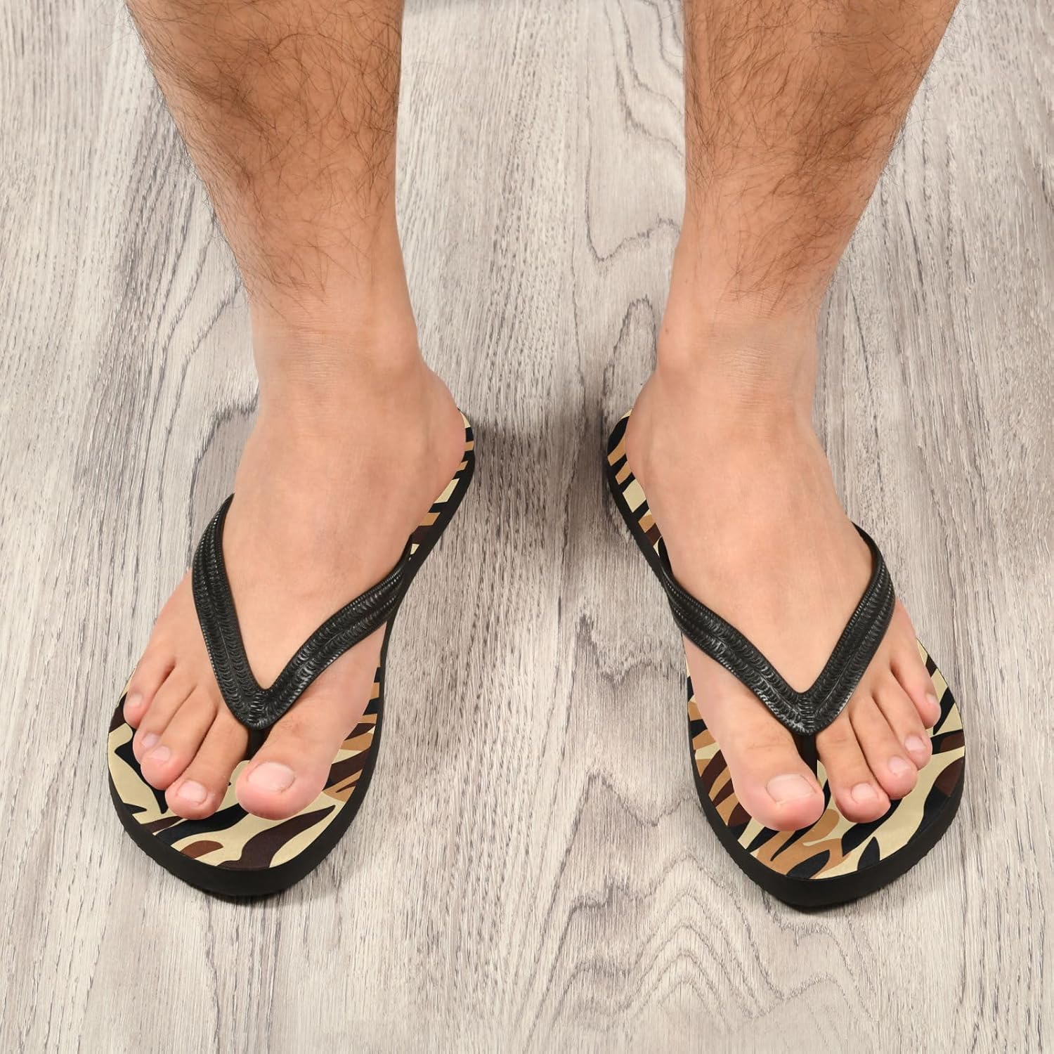 Женские и мужские пляжные летние повседневные шлепанцы Tiger Stripes коричневые для душа — фото 4