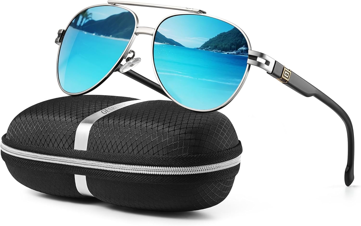 

Поляризованные солнцезащитные очки-авиаторы для мужчин и женщин - модные ретро-очки для вождения, рыбалки, гольфа и защиты от УФ-излучения gesruny, Silver Frame Blue Mirrored Lenses